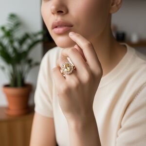 Zircon Beautiful Cocktail Statement decor ring with rhinestones.